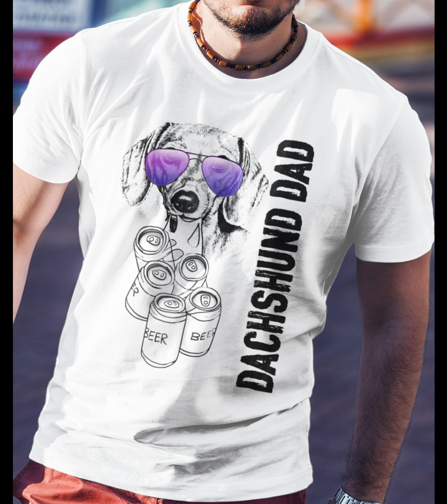 Dachshund Dad With Beer Cans And Sunglasses T-Shirt