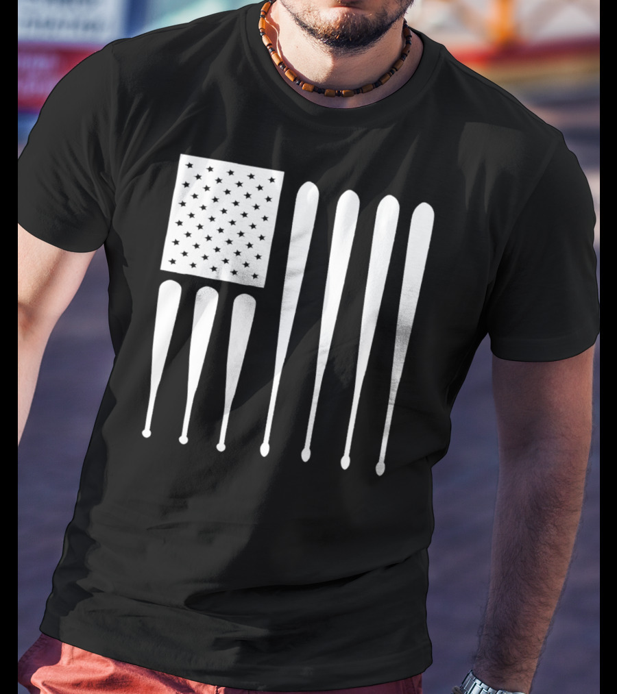 American Flag USA Baseball Bat Dad T-Shirt