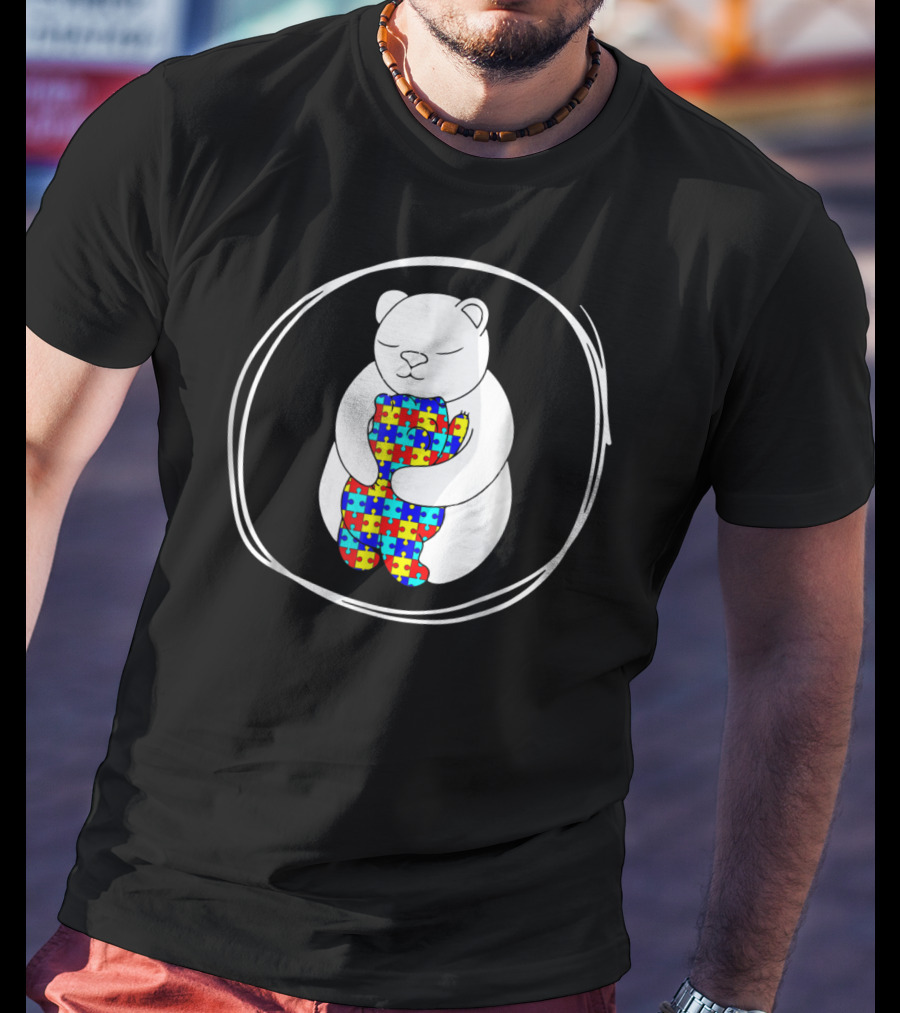 Bear Holding Puzzle Piece Bear Autism Awareness T-Shirt
