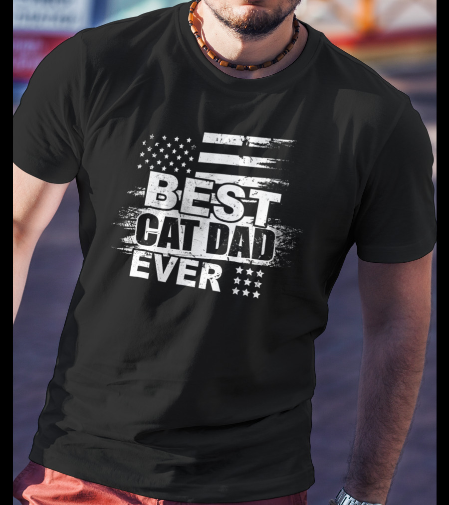 Best Cat Dad Ever American Flag Stars Stripes T-Shirt