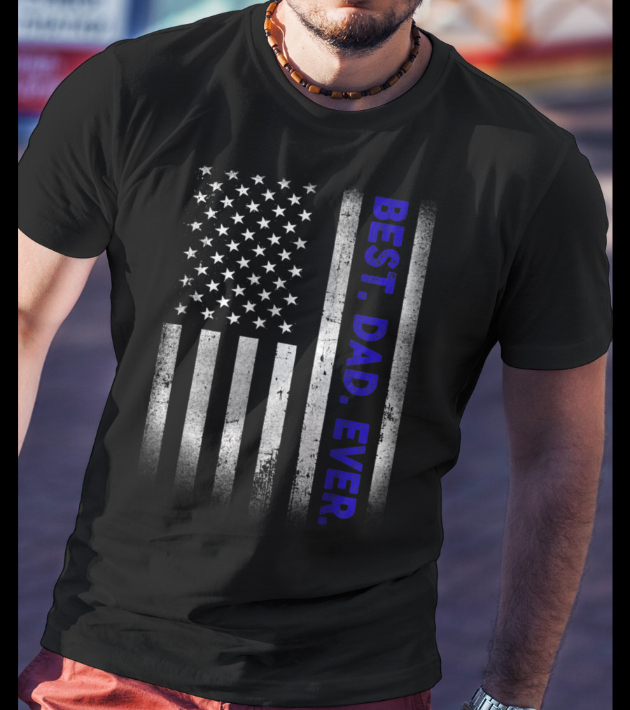 Best Dad Ever American Flag Thin Blue Line Police 14 T-Shirt