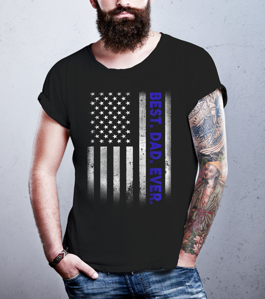 Best Dad Ever American Flag Thin Blue Line Police 14 T-Shirt