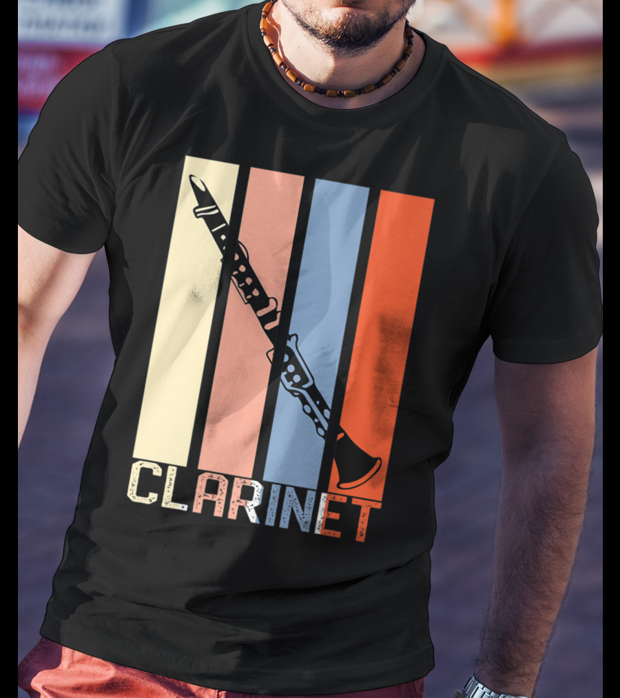 Clarinet Marching Band Dad High School Retro Instrument Stripes T-Shirt