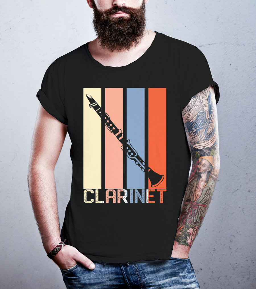 Clarinet Marching Band Dad High School Retro Instrument Stripes T-Shirt