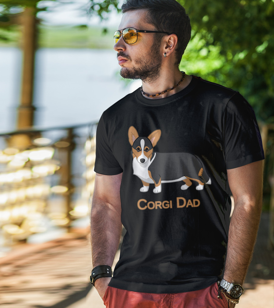 Corgi Dad Cute Black Tan Cardigan Welsh T-Shirt