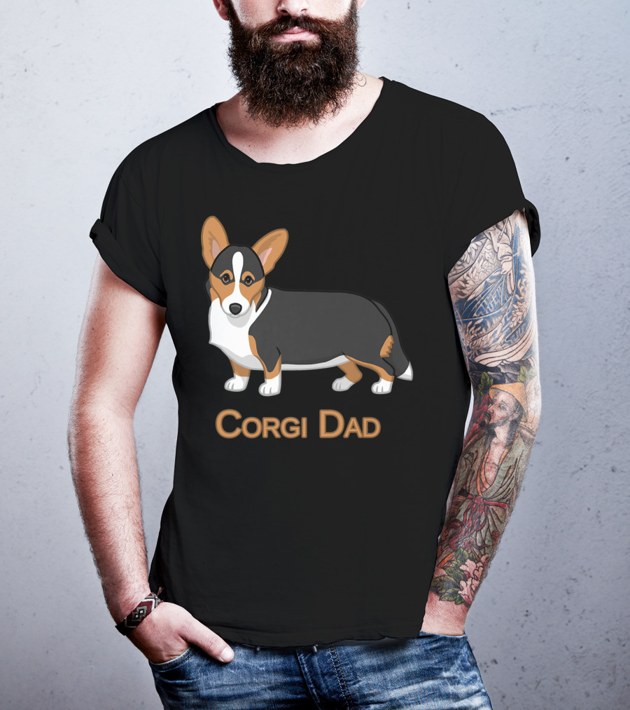 Corgi Dad Cute Black Tan Cardigan Welsh T-Shirt