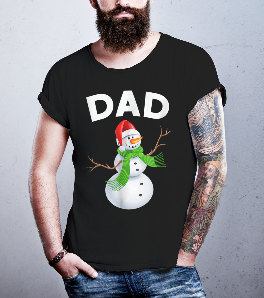 Dad Christmas Snowman Santa Hat Family T-Shirt