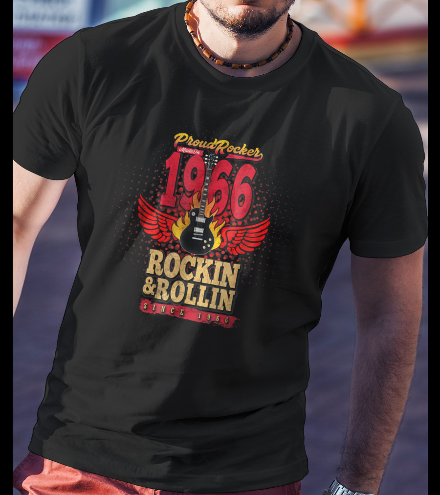 Proud Rocker Made In 1966 Flaming Wing Guitar Rockin And Rollin Since 1966 T-Shirt