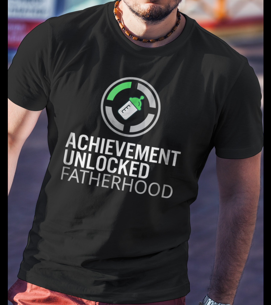 Achievement Unlocked Fatherhood Baby Bottle Gaming Symbol Dad T-Shirt