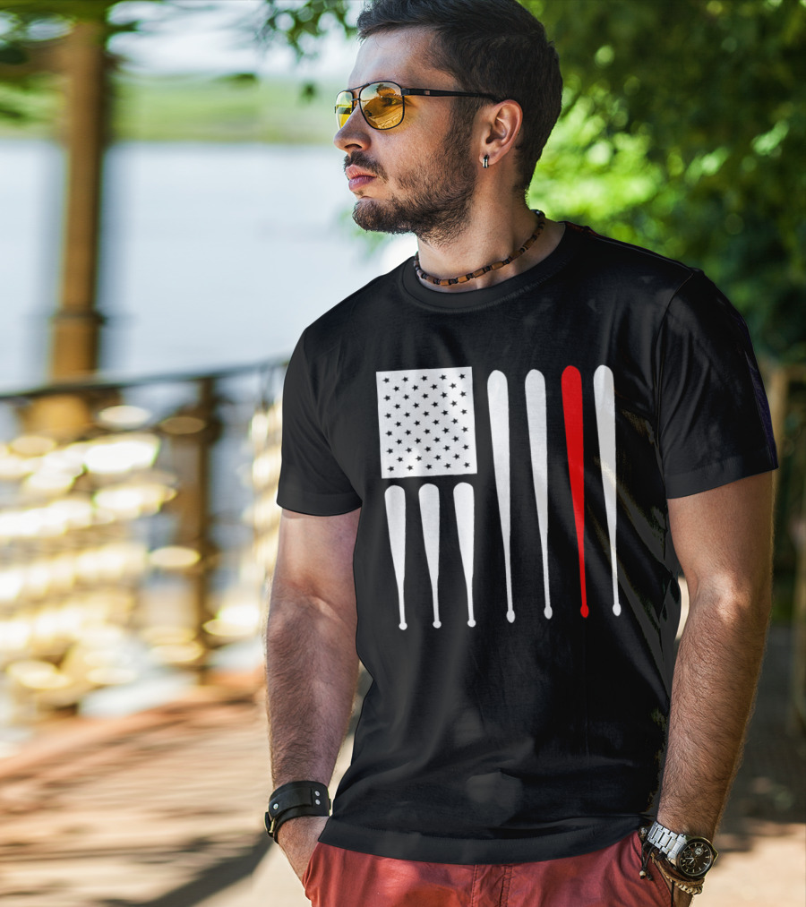 American Flag Baseball Dad Husband Patriotic Baseball Bats T-Shirt