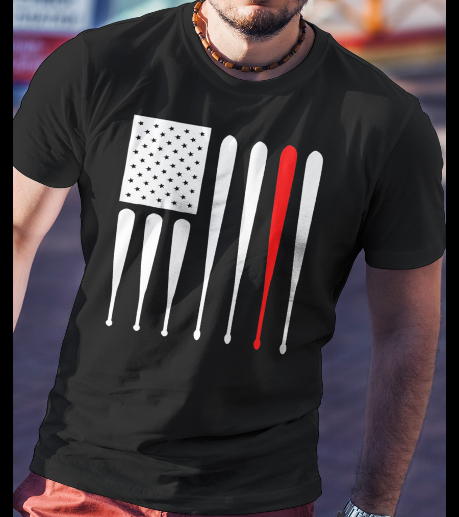 American Flag Baseball Dad Husband Patriotic Baseball Bats T-Shirt