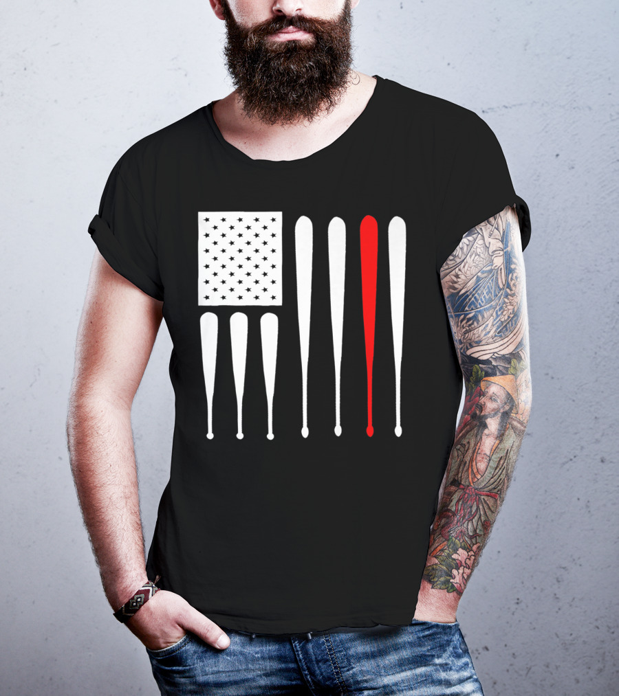American Flag Baseball Dad Husband Patriotic Baseball Bats T-Shirt