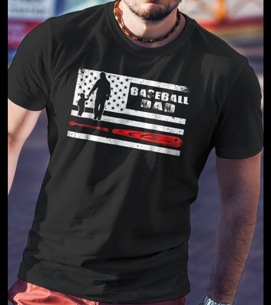 Vintage American Flag Baseball Dad Father's Day T-Shirt