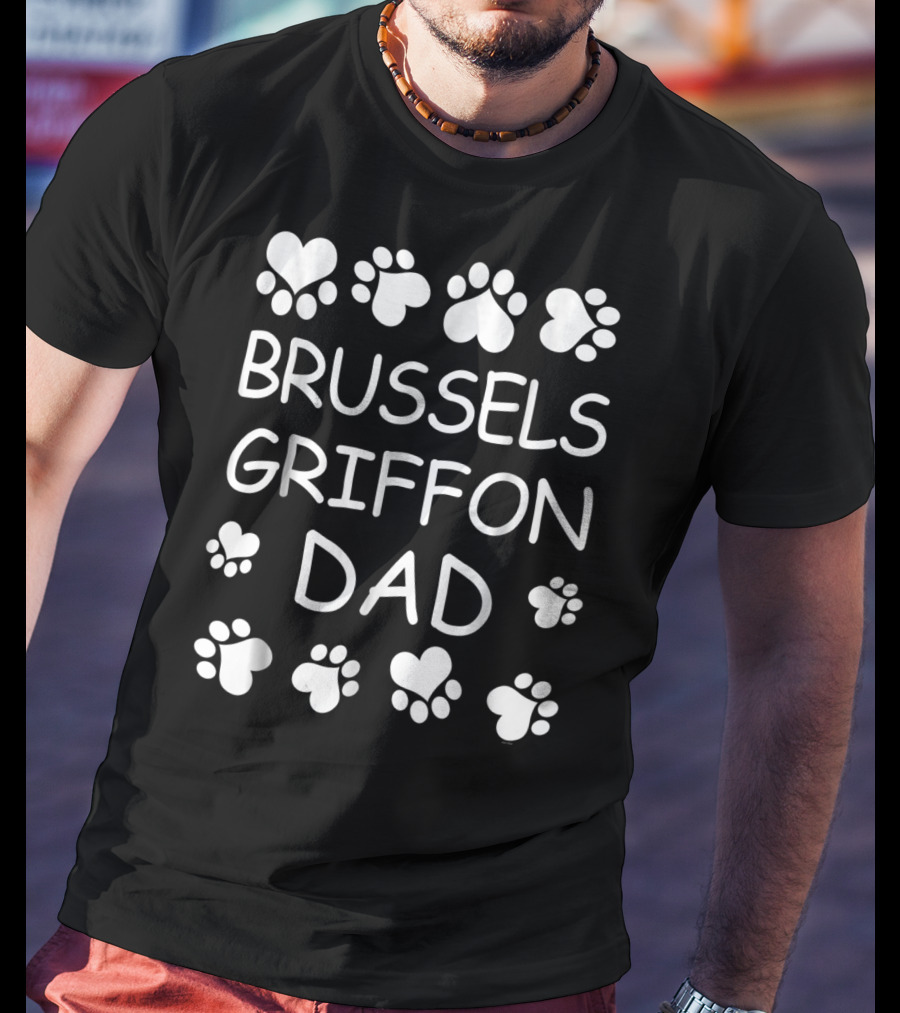 Brussels Griffon Dad Paw Print Heart Lovers For Christmas Birthday T-Shirt