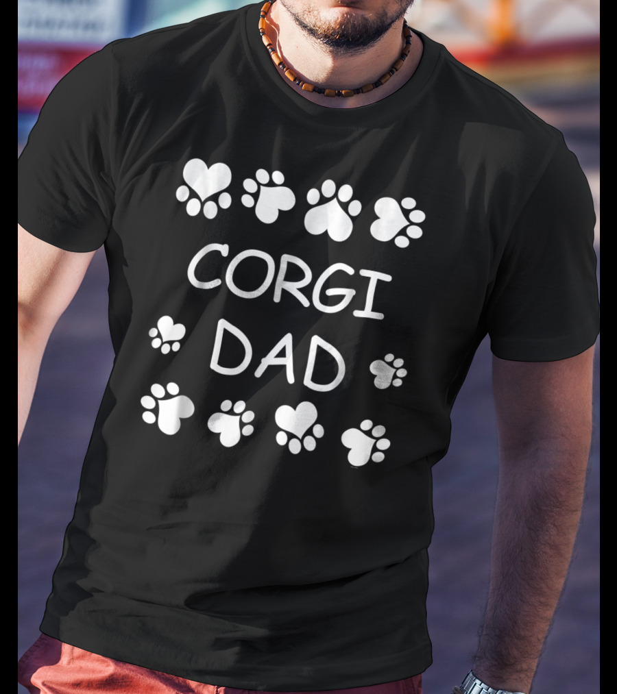 Corgi Dad Paw Prints And Hearts T-Shirt