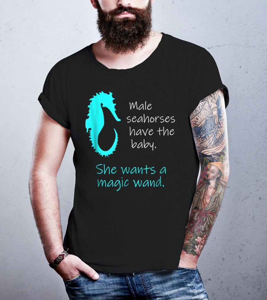 Male Seahorses Have The Baby She Wants A Magic Wand Dad To Be Maternity Tee96 T-Shirt