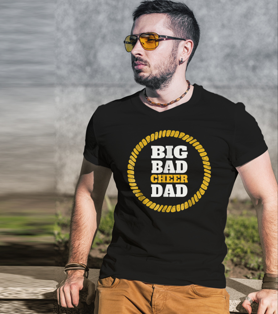 Big Bad Cheer Dad Funny Cheer Apparel Bold Yellow Circle T-Shirt
