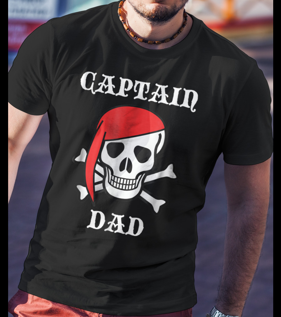 Captain Dad Skull Crossbones Red Bandana Pirate T-Shirt