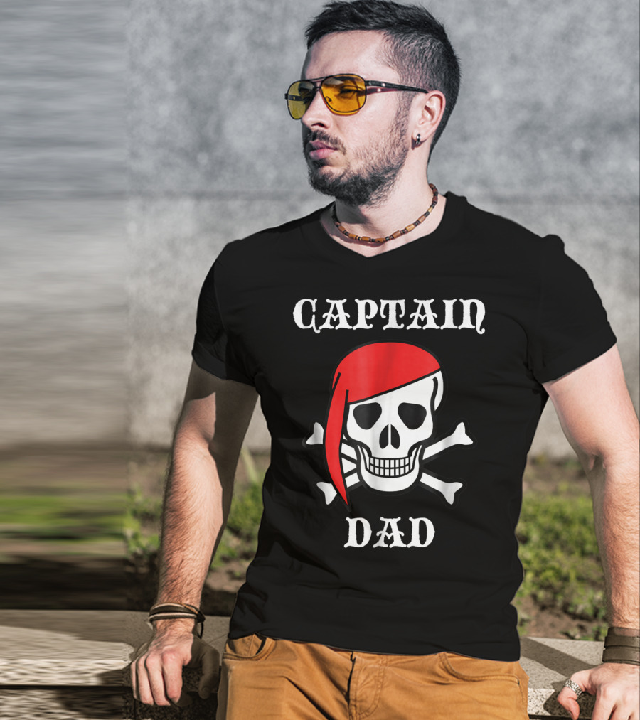 Captain Dad Skull Crossbones Red Bandana Pirate T-Shirt