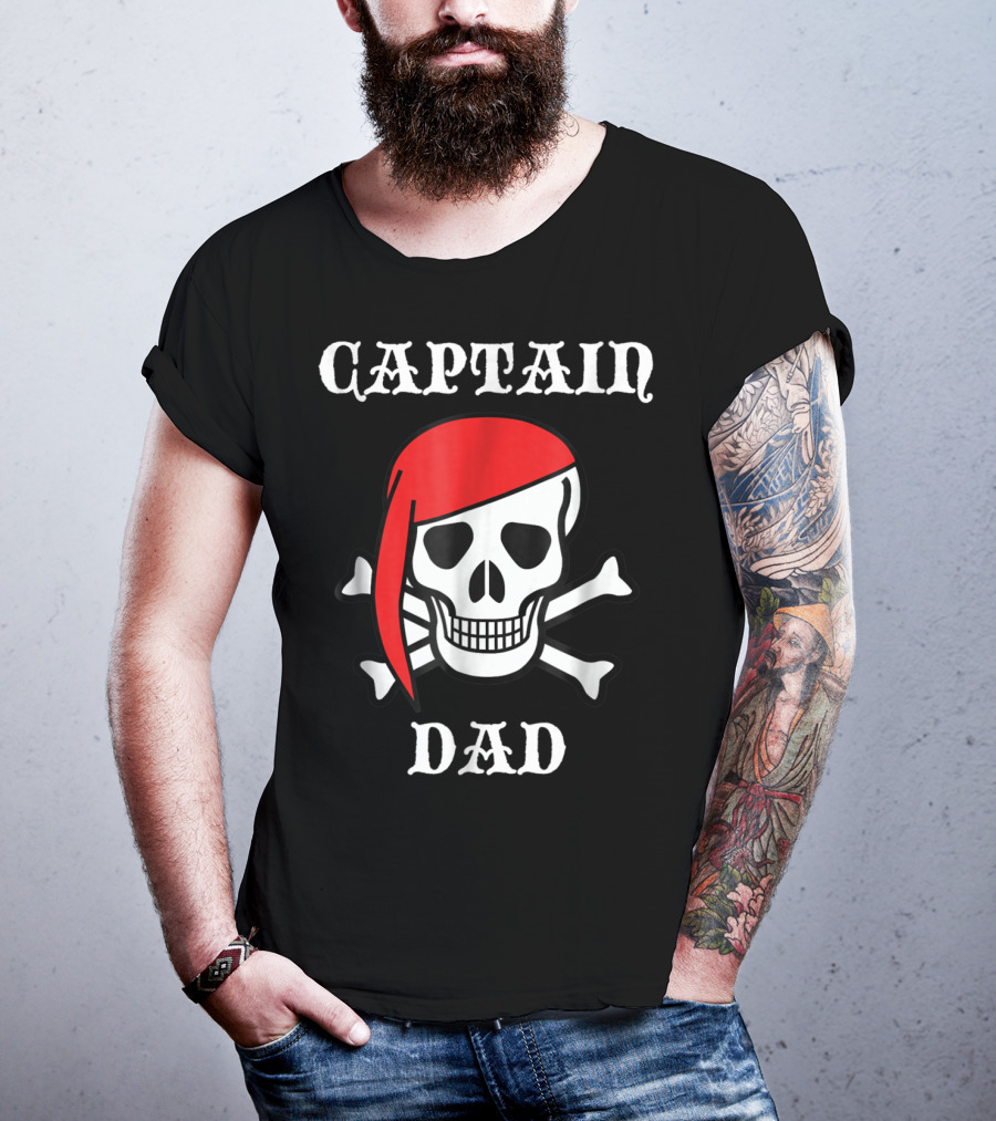 Captain Dad Skull Crossbones Red Bandana Pirate T-Shirt