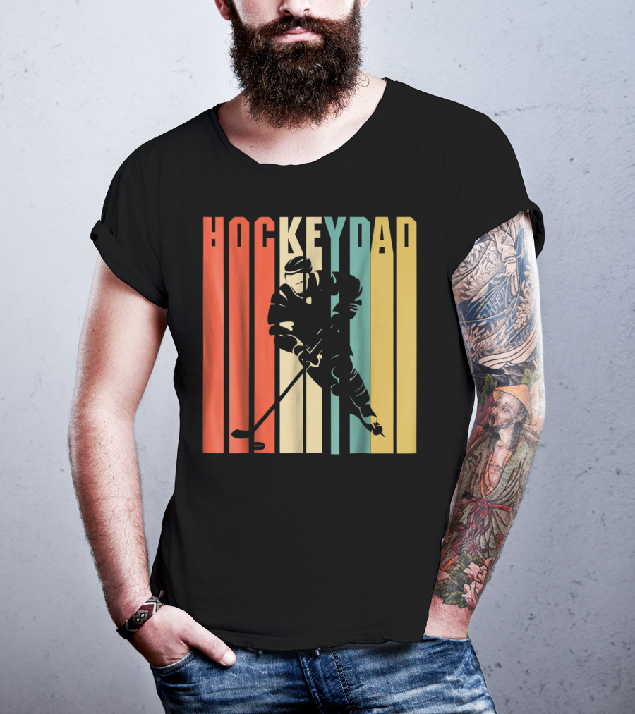 Classic Vintage Hockey Dad Player Silhouette Retro Stripes T-Shirt