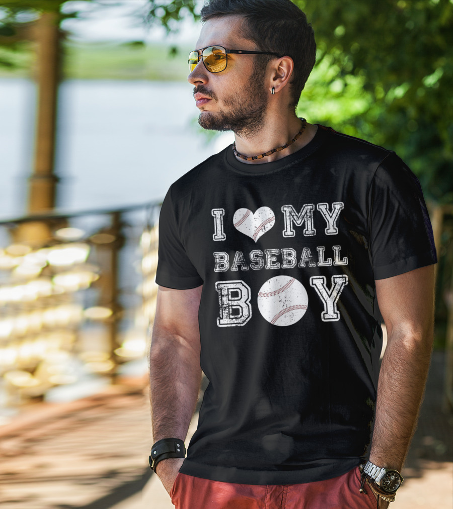 I Love My Baseball Boy Heart Baseball T-Shirt