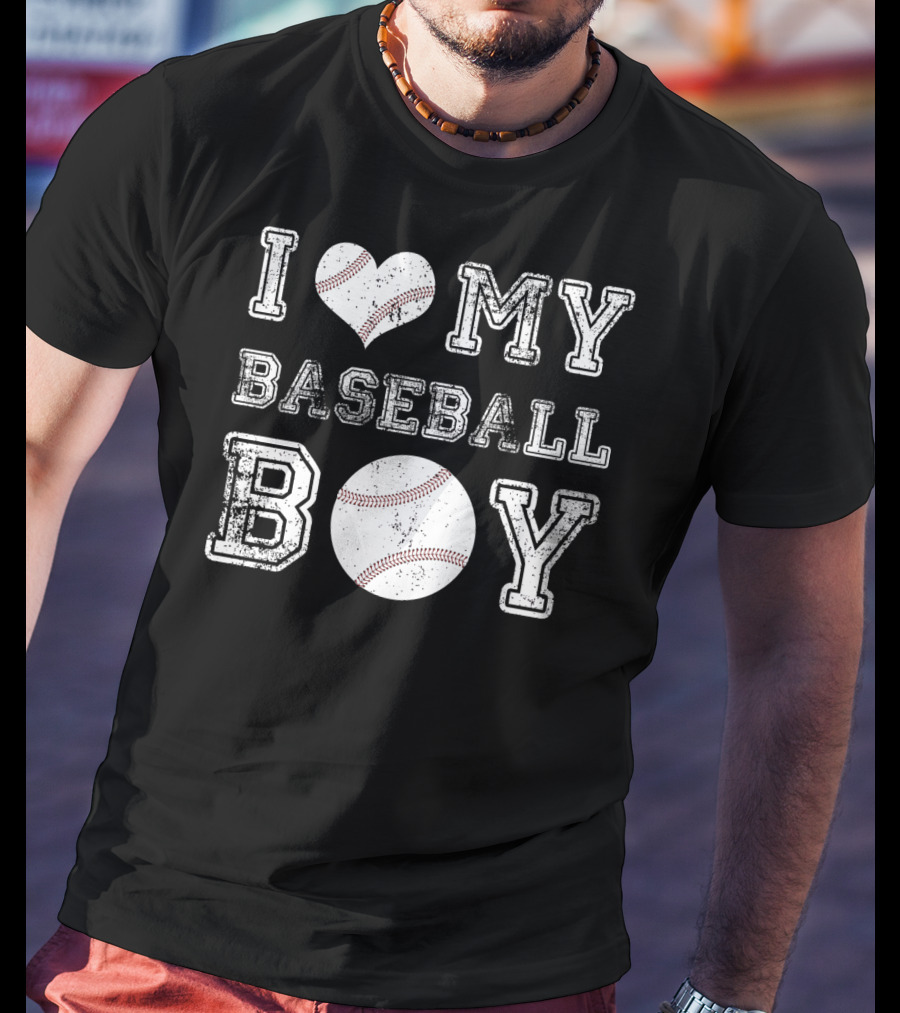 I Love My Baseball Boy Heart Baseball T-Shirt