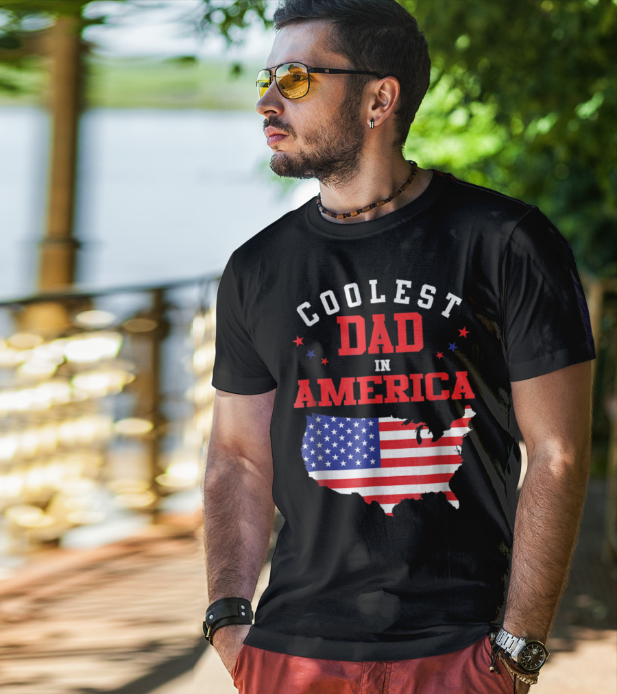 Coolest Dad IN America USA Flag Map Stars T-Shirt
