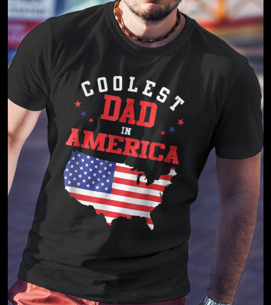 Coolest Dad IN America USA Flag Map Stars T-Shirt