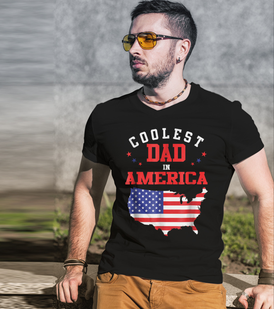 Coolest Dad IN America USA Flag Map Stars T-Shirt