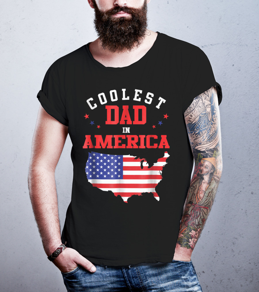 Coolest Dad IN America USA Flag Map Stars T-Shirt