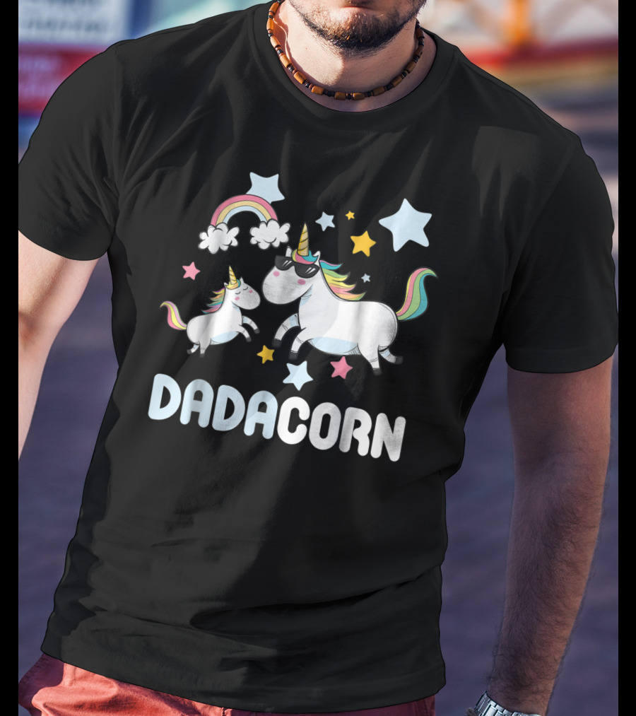 Dadacorn Unicorn With Stars And Rainbow T-Shirt