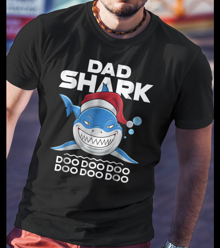 Dad Shark Doo Doo Doo Santa Hat Holiday T-Shirt