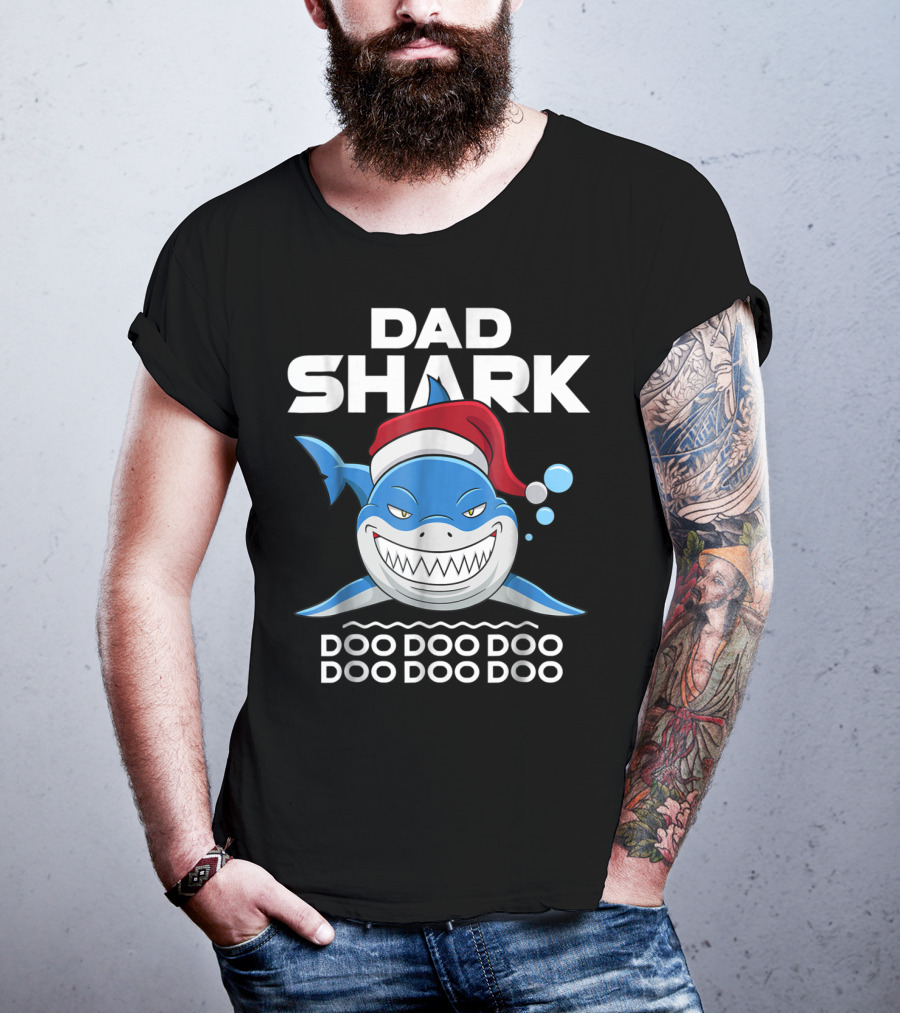 Dad Shark Doo Doo Doo Santa Hat Holiday T-Shirt