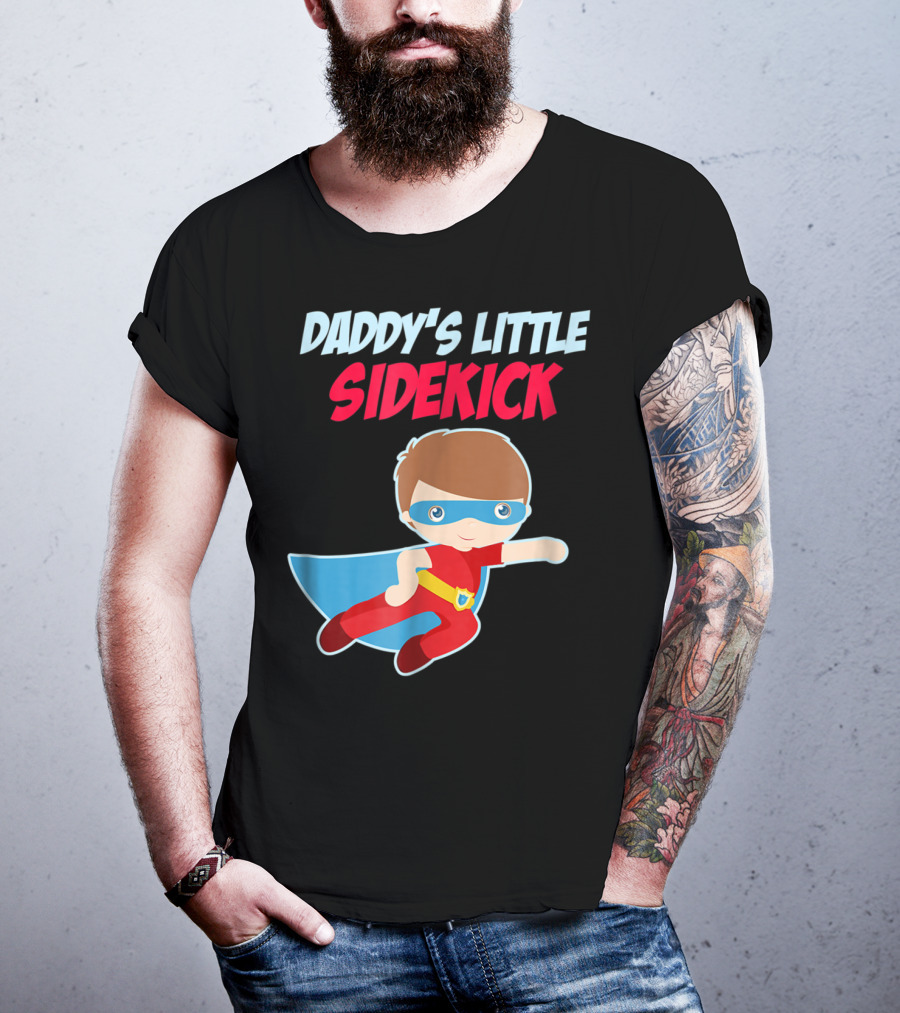 DADDYS LITTLE SIDEKICK Boys Cute Kid Dad Superhero Cape T-Shirt