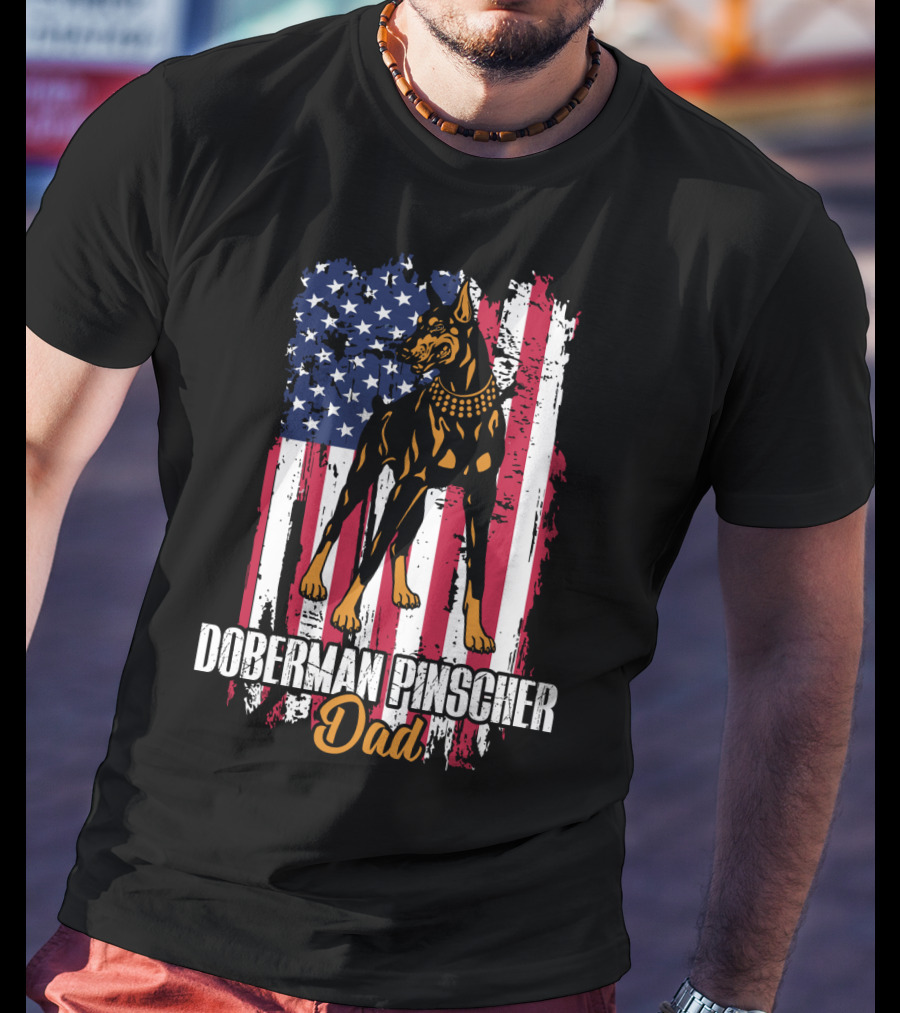 Doberman Pinscher Dad American Flag T-Shirt