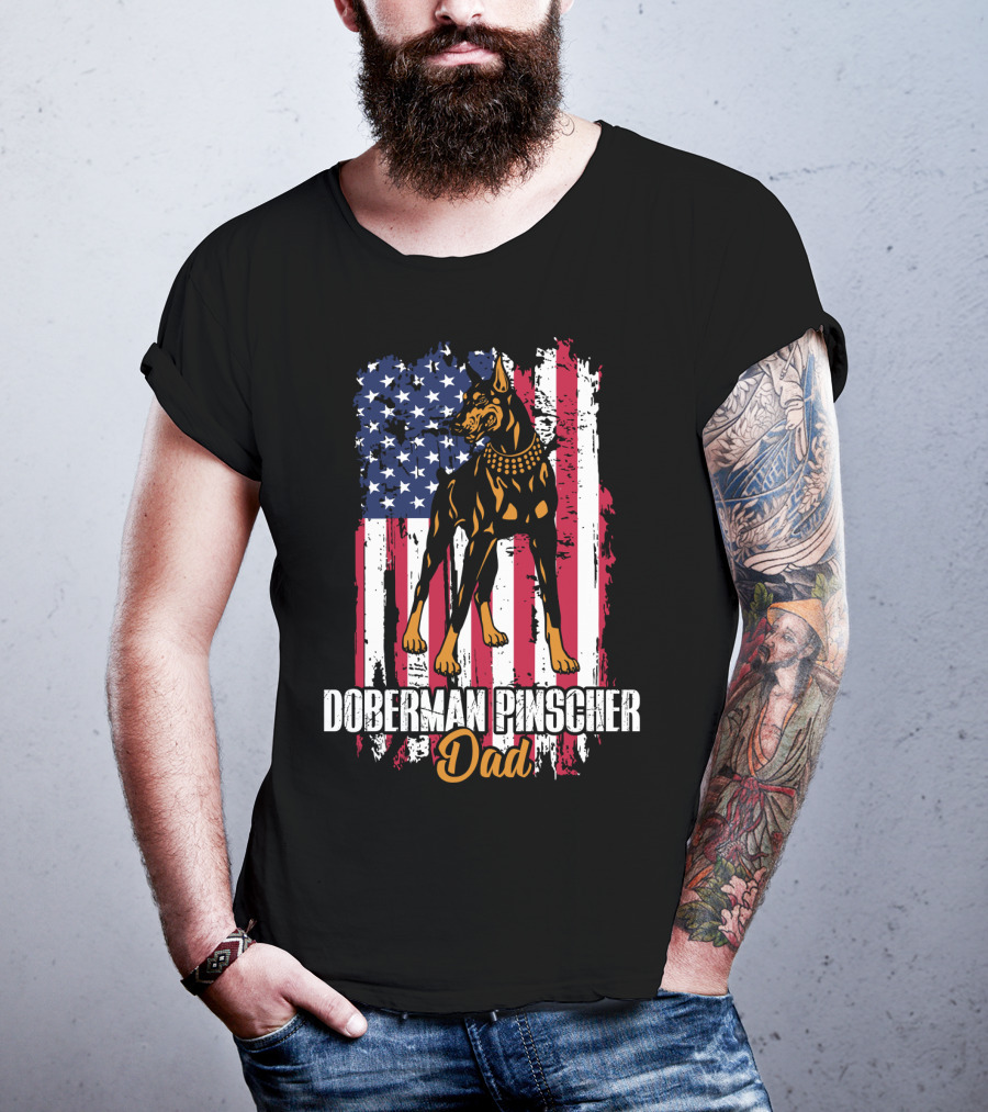 Doberman Pinscher Dad American Flag T-Shirt