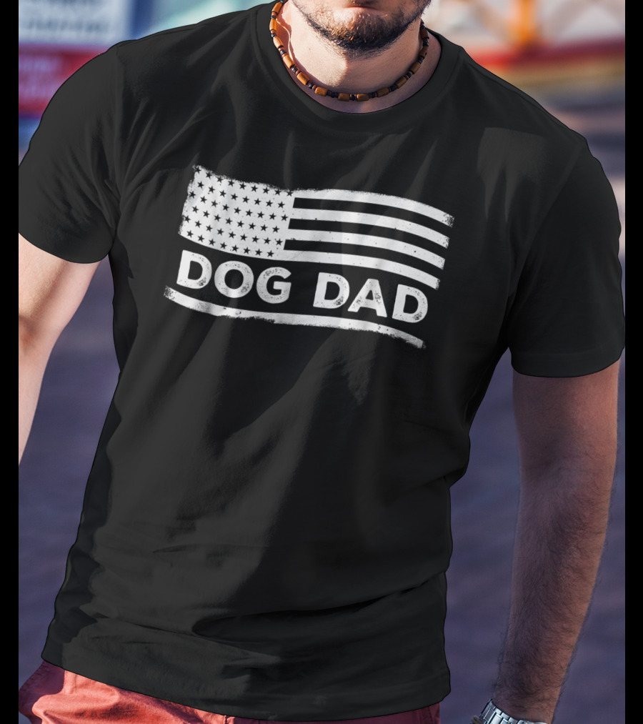 Dog Dad Distressed American Flag T-Shirt