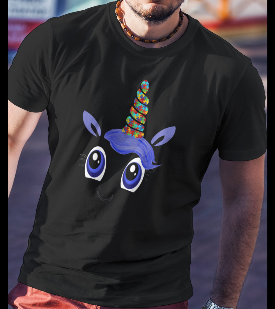 Autism Awareness Unicorn Puzzle Horn Support Grandma86 T-Shirt