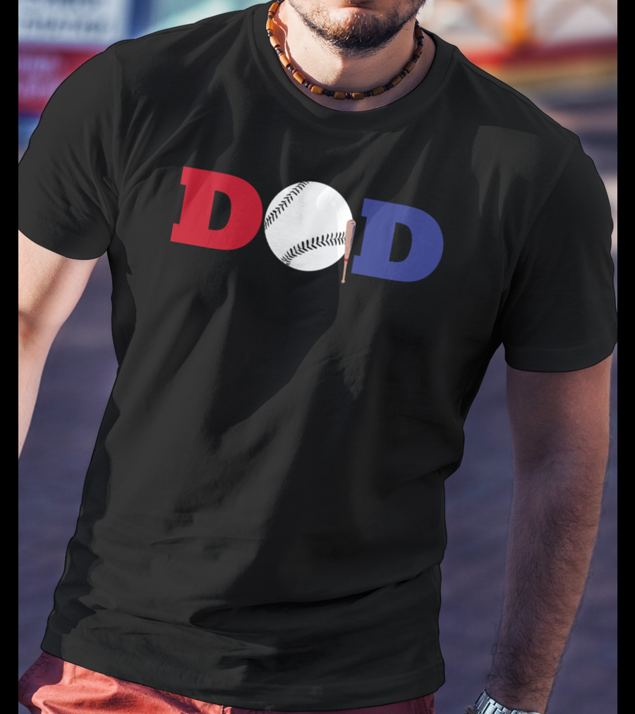 Baseball Dad Red White Blue Baseball Bat T-Shirt
