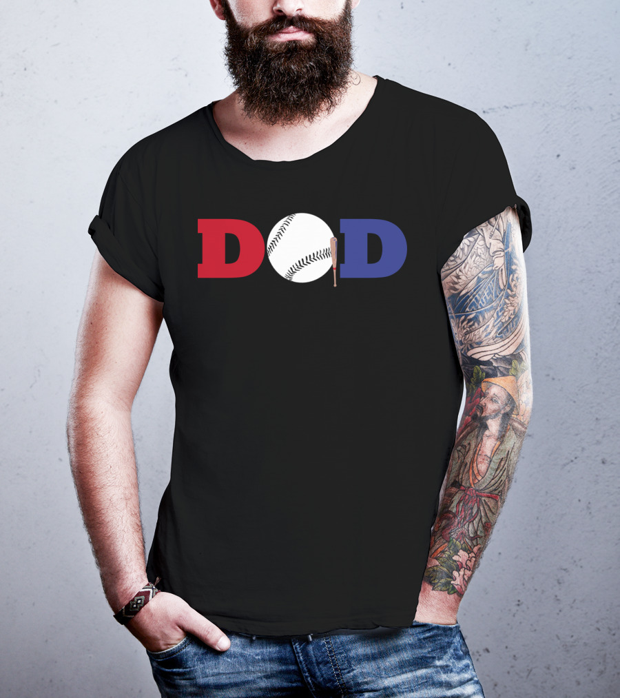 Baseball Dad Red White Blue Baseball Bat T-Shirt