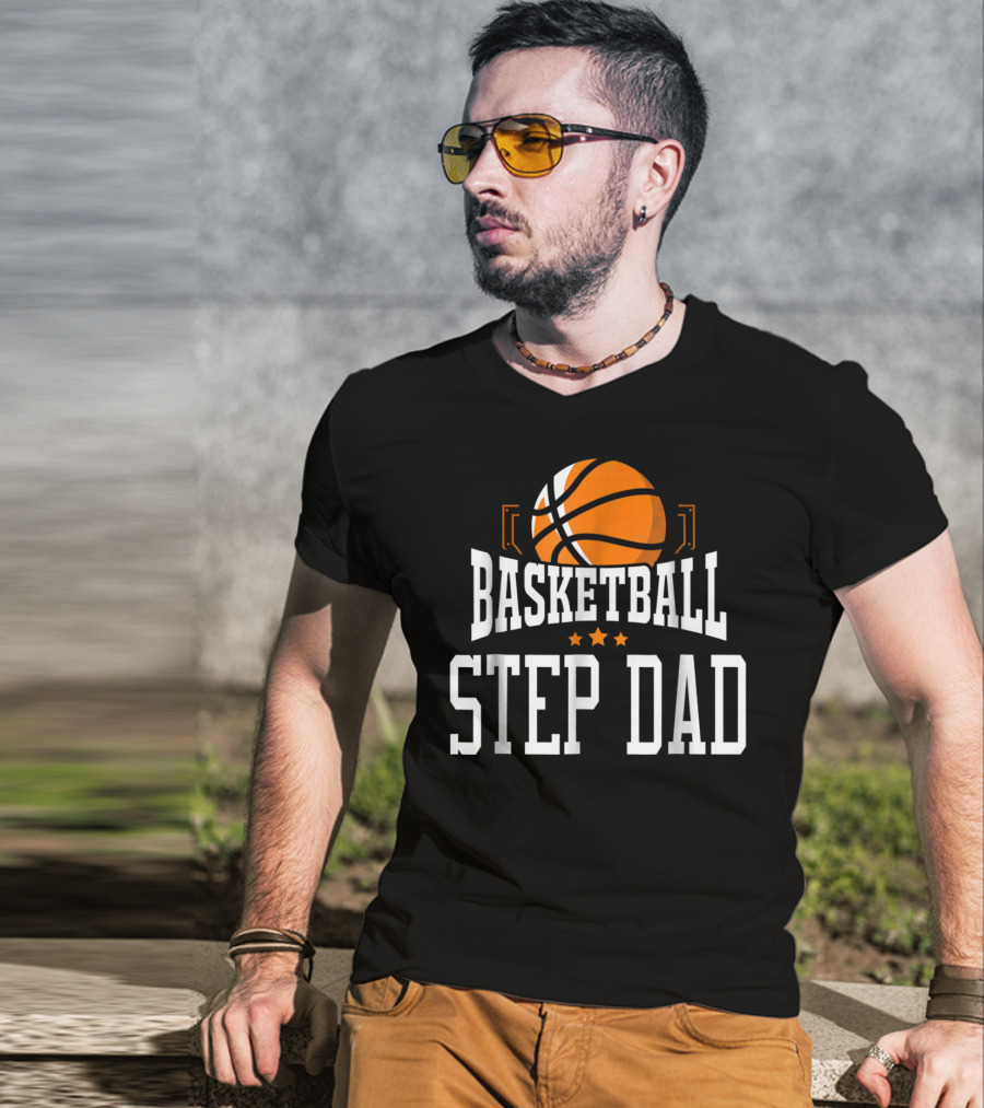 Basketball Step Dad Hoop Sport Basketball Graphic With Stars T-Shirt