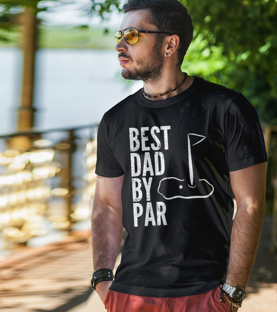 Best Dad By Par Golfing Dads Golf Course Flag Green T-Shirt
