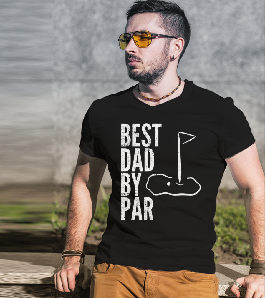 Best Dad By Par Golfing Dads Golf Course Flag Green T-Shirt
