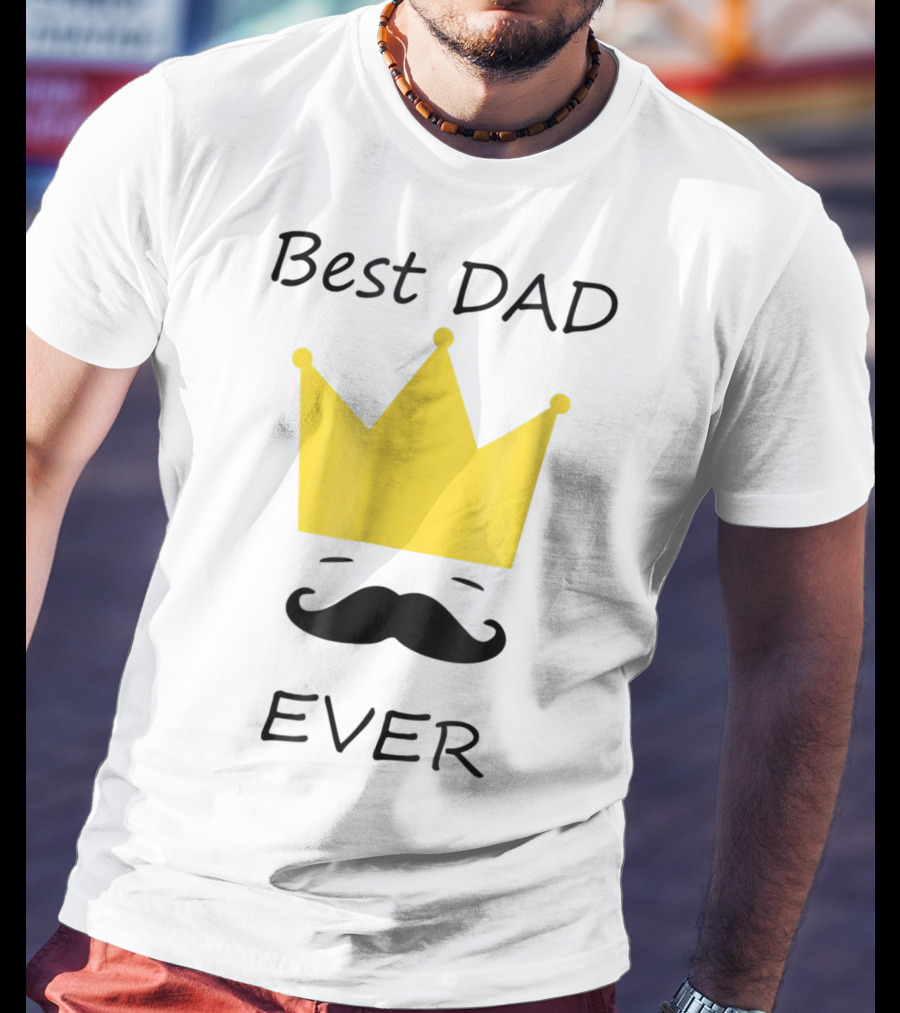 Best Dad Ever Yellow Crown Mustache T-Shirt