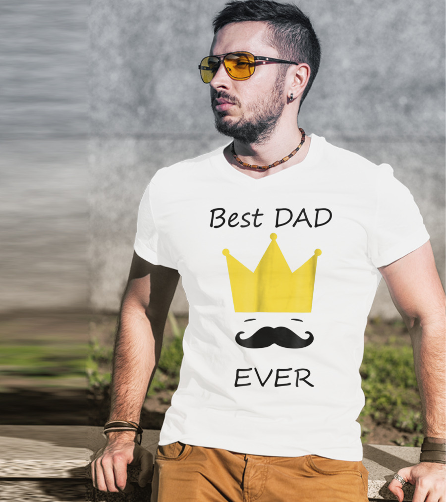 Best Dad Ever Yellow Crown Mustache T-Shirt