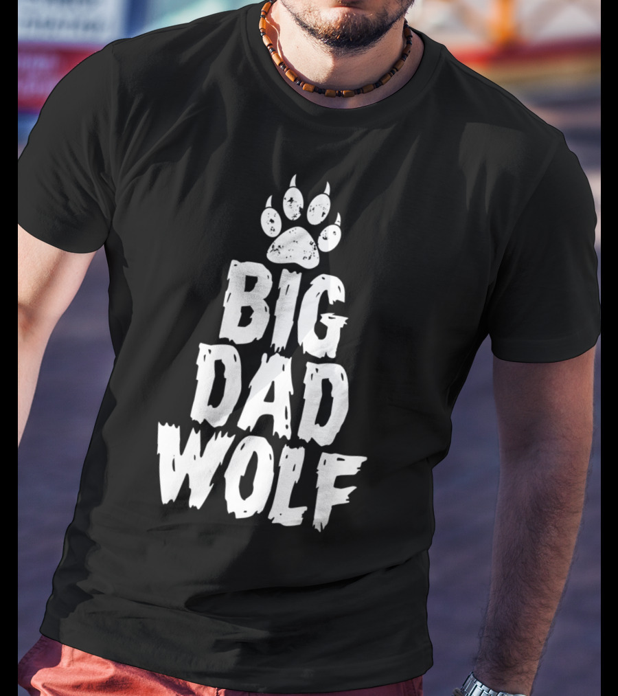Big Dad Wolf Paw Distressed White Novelty T-Shirt