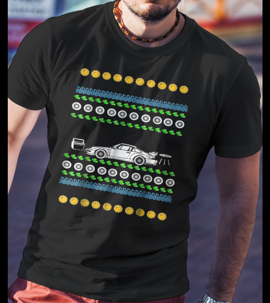 Car Ugly Christmas Race Track Dad Summer Tire Sun Duck Icons T-Shirt