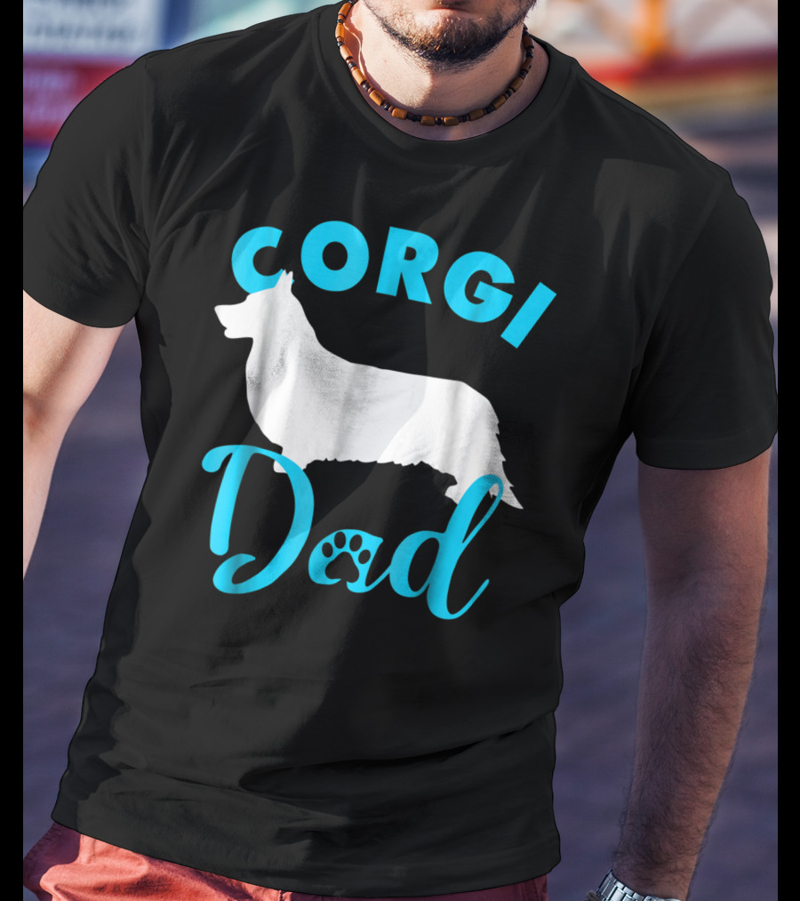 Corgi Dad With Silhouette And Paw Print Accents T-Shirt