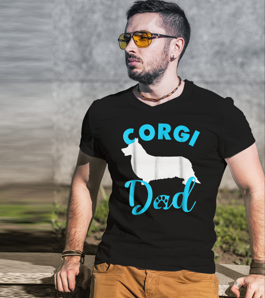 Corgi Dad With Silhouette And Paw Print Accents T-Shirt